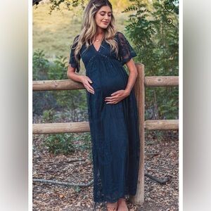 Pink blush maxi maternity dress. Navy blue in color.